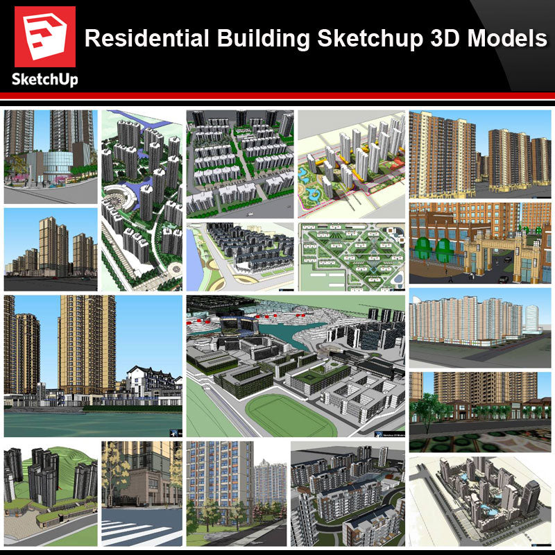 💎【Sketchup Architecture 3D Projects】20 Types of Residential Building Sketchup 3D Models V5