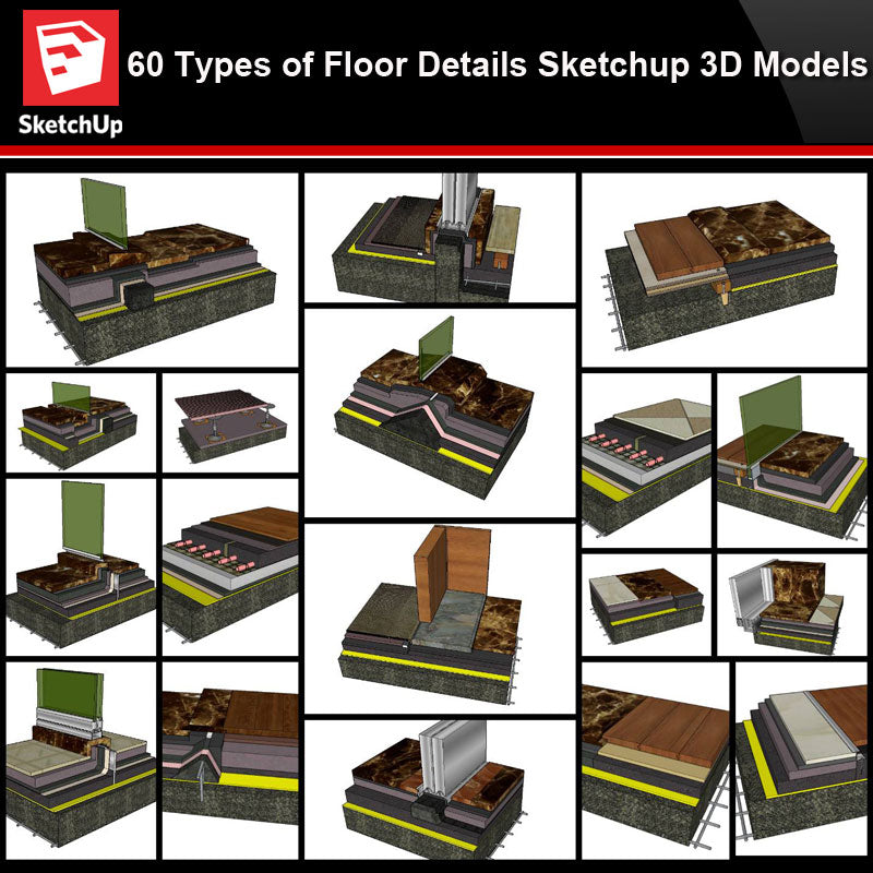 ★★【Best 60 Types of Floor Details Sketchup 3D Detail Models】 (★Recommanded★)