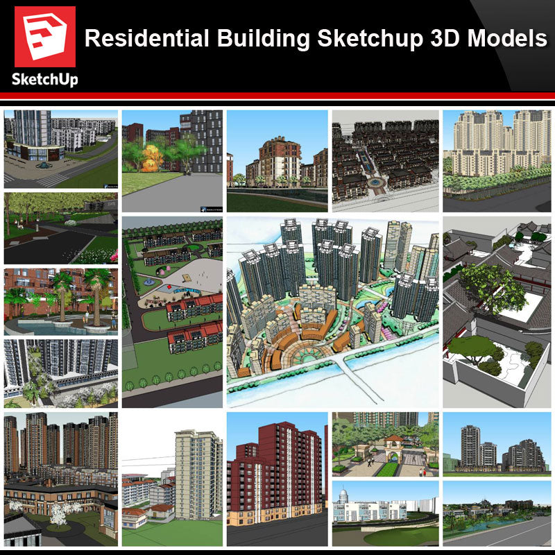 💎【Sketchup Architecture 3D Projects】20 Types of Residential Building Sketchup 3D Models V4