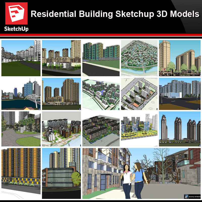 💎【Sketchup Architecture 3D Projects】20 Types of Residential Building Sketchup 3D Models V7