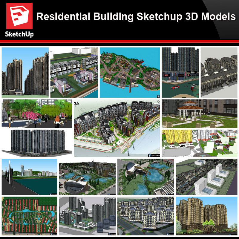 💎【Sketchup Architecture 3D Projects】20 Types of Residential Building Sketchup 3D Models V8