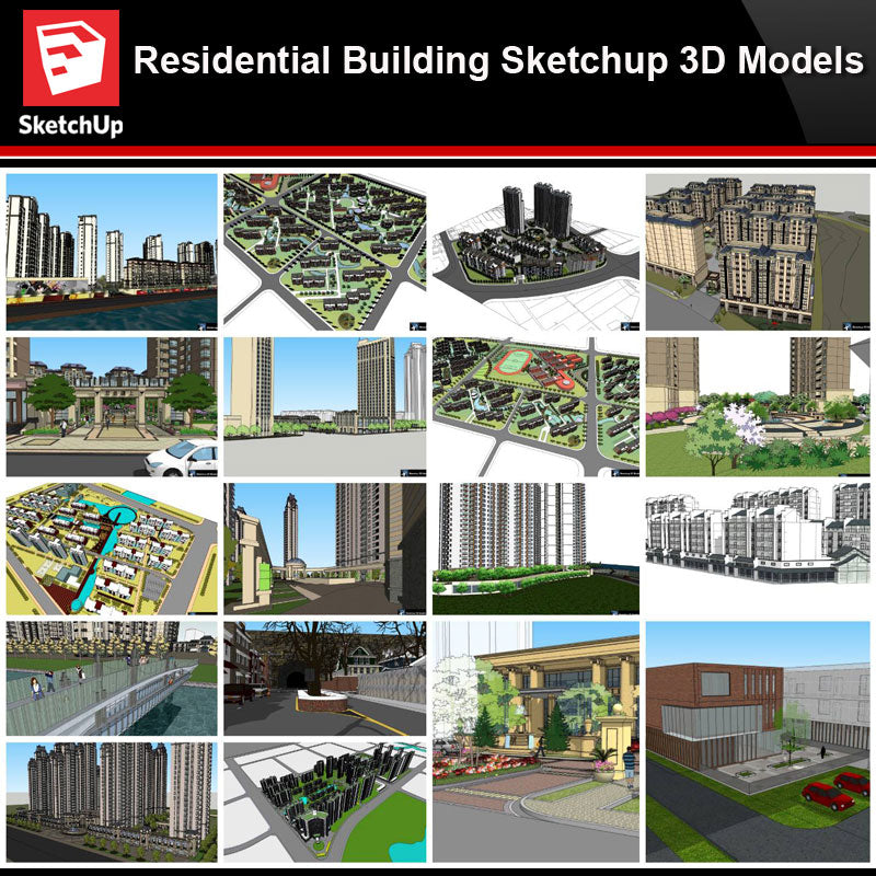 💎【Sketchup Architecture 3D Projects】20 Types of Residential Building Sketchup 3D Models V1