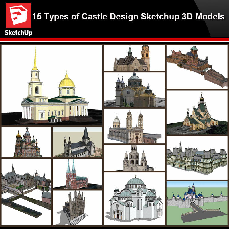 💎【Sketchup Architecture 3D Projects】15 Types of Castle Design Sketchup 3D Models V3