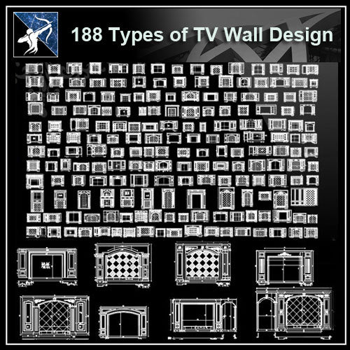 ★【188 Types of TV Wall Design CAD Drawings】