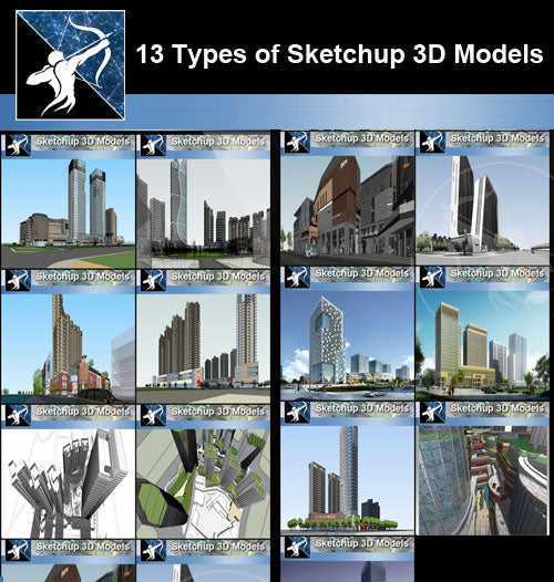 ★Best 13 Types of Skyscraper Architecture and tall buildings Sketchup 3D Models Collection