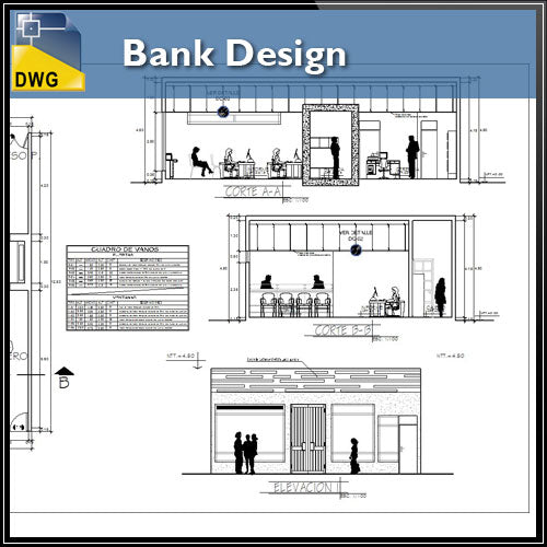 【Architecture CAD Projects】Bank Design CAD Blocks,Elevation Drawings