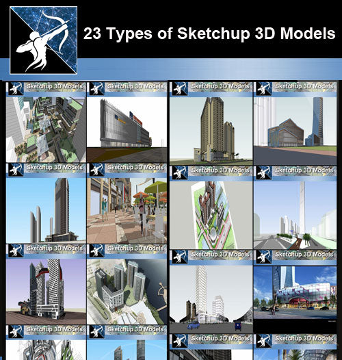 ★Best 23 Types of Commercial Building Sketchup 3D Models Collection(Recommanded!!)