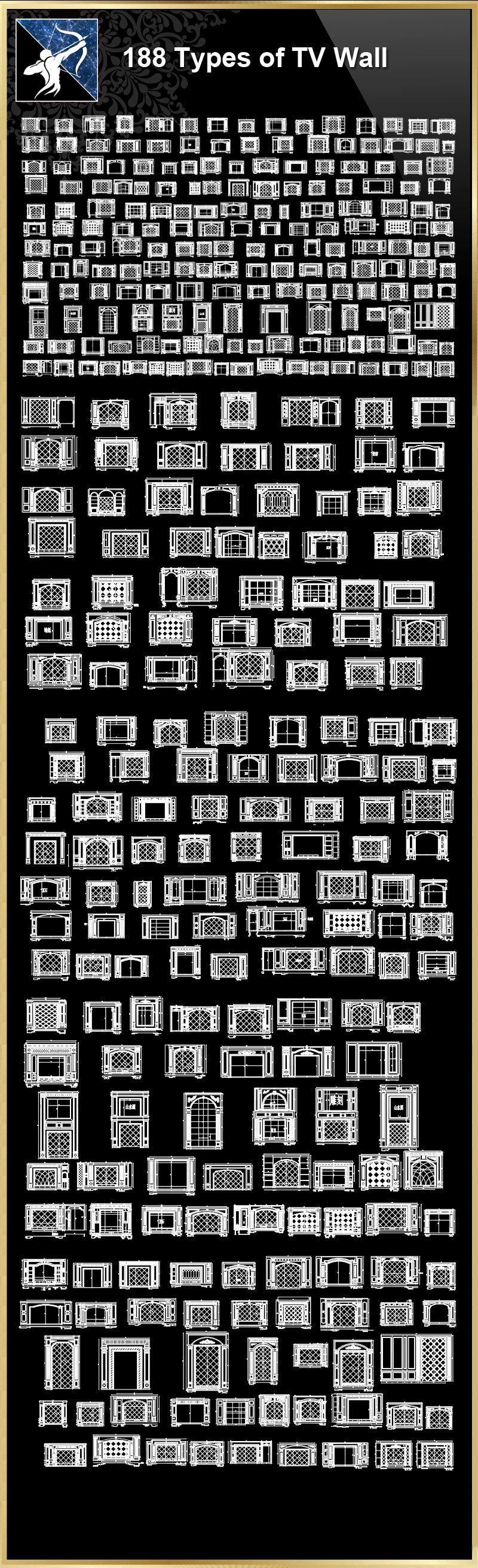★【188 Types of TV Wall Design CAD Drawings】