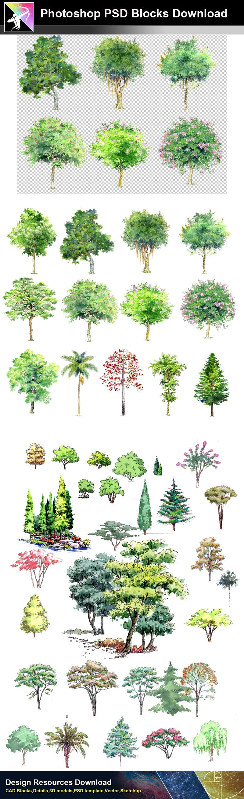 【Photoshop PSD Landscape Blocks】Hand-painted Tree Blocks