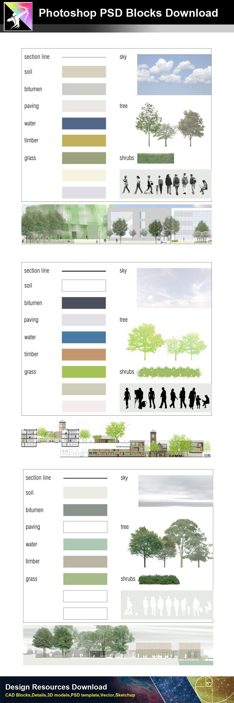【Photoshop PSD Landscape Blocks】Landscape Plan,Elevation Blocks V.1(Recommanded!!)