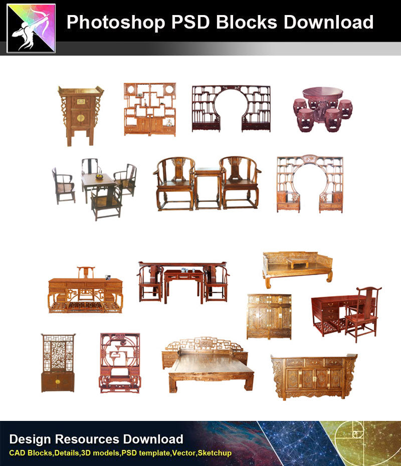 【Photoshop PSD Blocks】Chinese Furniture 1