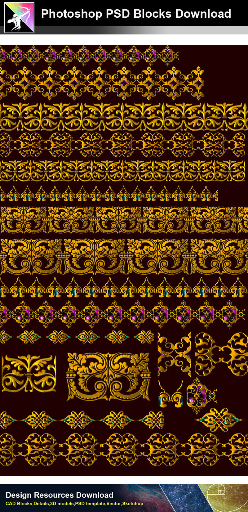 【Photoshop PSD Blocks】Gold Decorative Borders 5