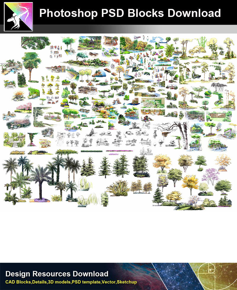 【Photoshop PSD Landscape Blocks】Hand-painted Tree Blocks 5