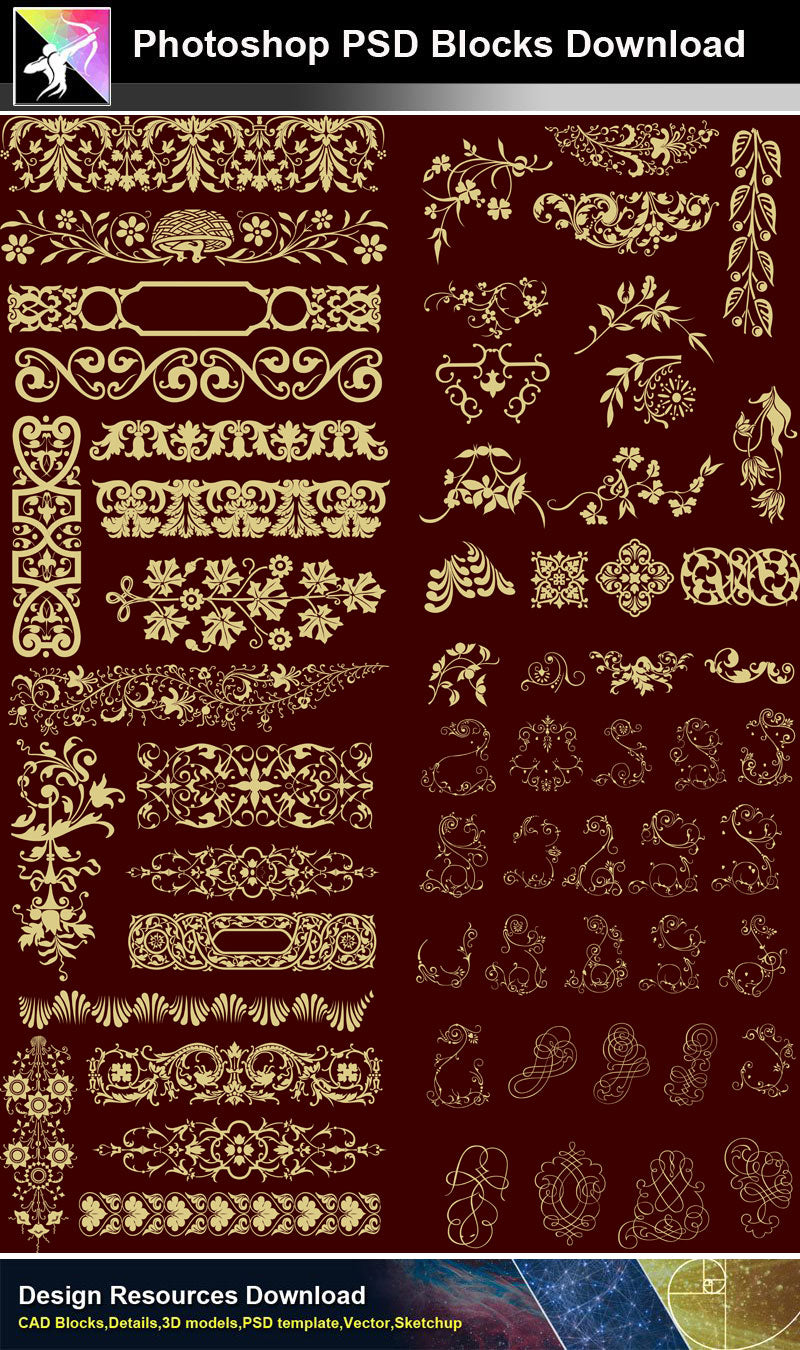 【Photoshop PSD Blocks】Gold Decorative Borders 4