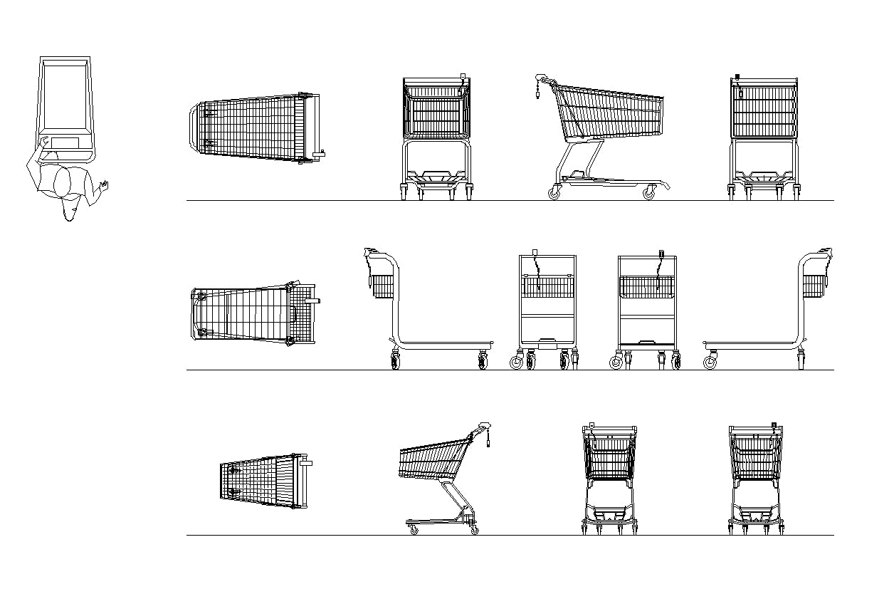 【Architecture CAD Projects】Supermarket Shopping Cart CAD Blocks,Plans