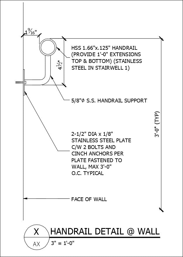 ☆Free CAD Details-Handrail Detail (@ Wall)