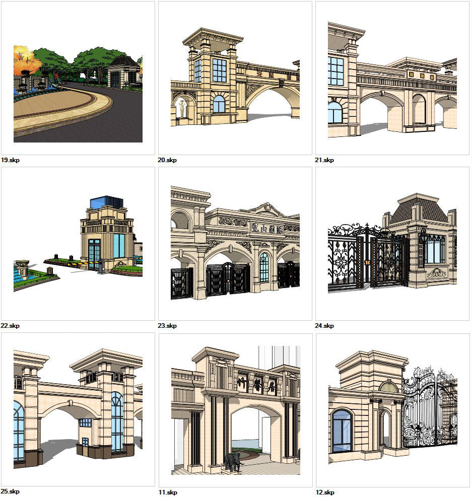 ★★Sketchup 3D Models-9 Types of Neoclassicism Style Entrance Design Sketchup Models V.3