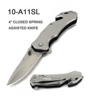 ElitEdge Spring Assist Rescue Knife SS Blade/Mirror Finish SS Handle SKU 10-A11SL - Highlander Knives and Swords