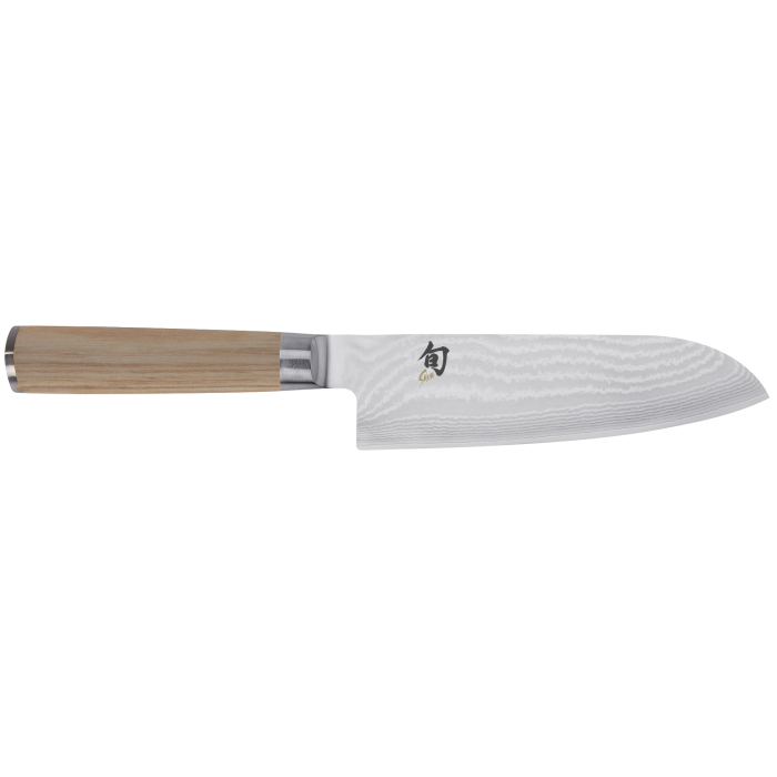 Shun  Classic Blonde Santoku Knife 7" Damascus Blade Blonde Pakkawood Handle SKU DM0702W