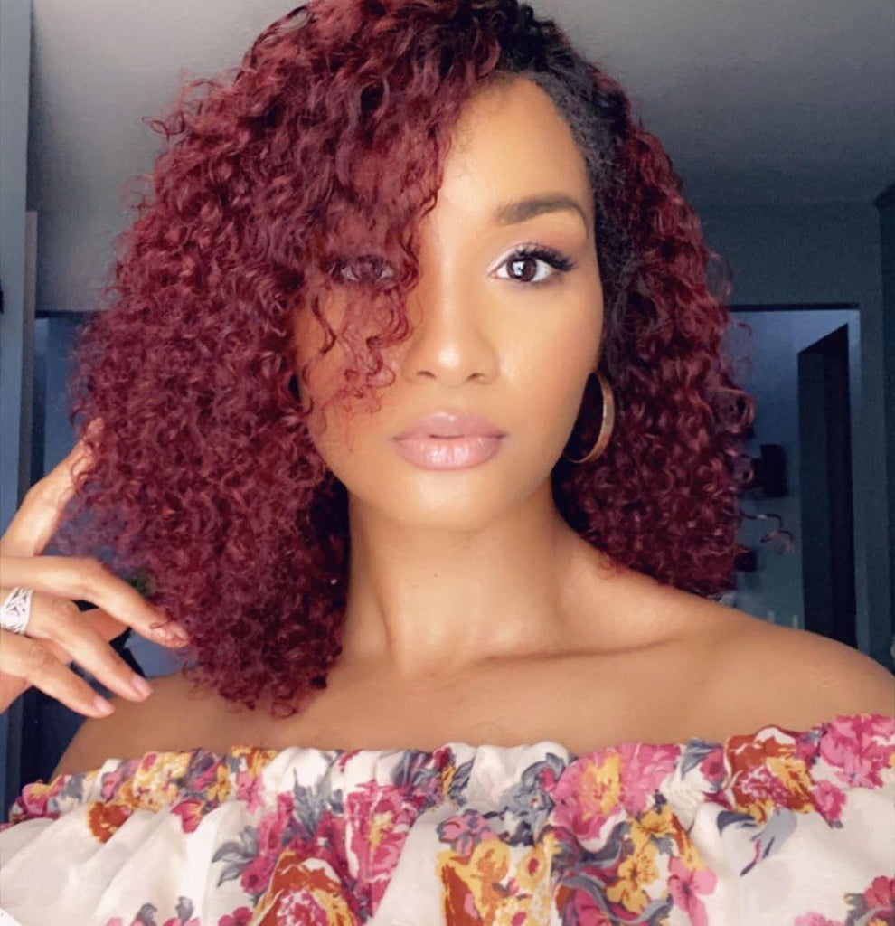 Glueless install & style on this burgundy curly unit | LuvmeHair Revie