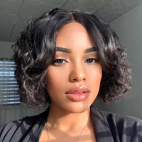 The image of Casual Bouncy Curly 4x4 Closure Lace Glueless Short Wig With Bang