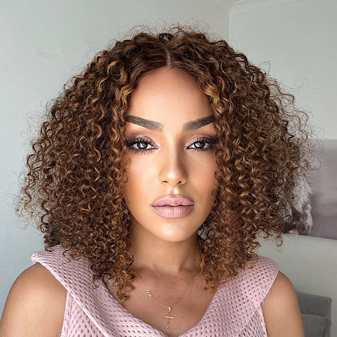 The image of Mix Color Brown Curly Bob Wig Frontal Lace Short Wig