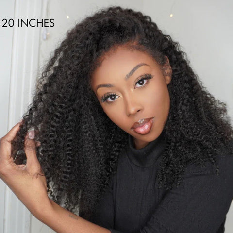 The image of 4C Edges | Realistic Kinky Edges Afro Curly 13x4 Frontal HD Lace Free Part Long Wig 100% Human Hair