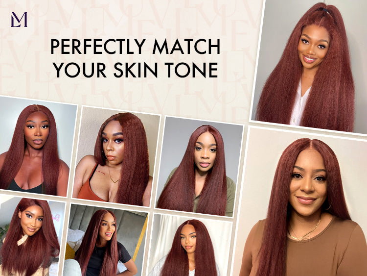 Luvme Hair Realistic Reddish Brown Kinky Straight Glueless 5x5 Closure Lace Wig for All Skin Tones-01