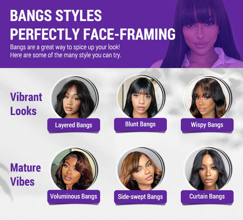 The image shows Luvme Hair's wigs with different bangs