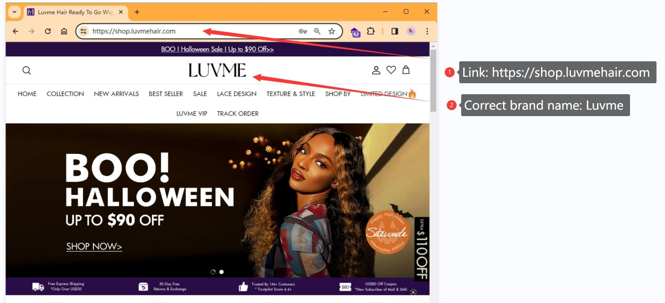 The screenshot of Luvme Hair website