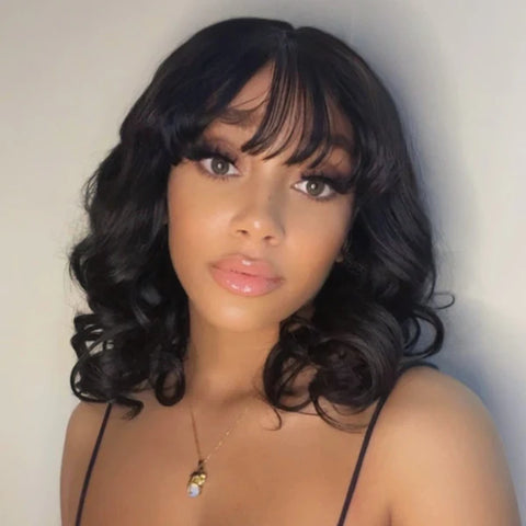 The image of Soft Wavy Curls Bob Wig With Bangs