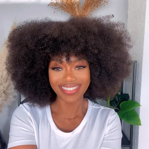 The image of Throw On & Go Jerry Curly No Lace Glueless Short Wig With Bangs