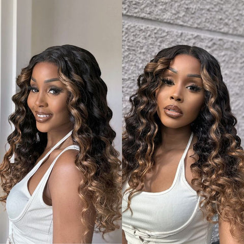 The image of Brown Ombre Highlights Water Wave Glueless 5x5 Lace Wig