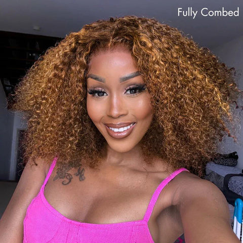 The image of Mix Color Brown Curly Bob Wig Compact 13X4 Frontal Short Lace Wig