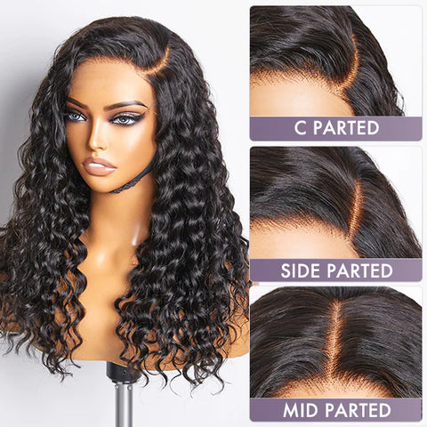 The image of Breathable Cap Deep Left C Part Water Wave Glueless 5x5 Closure HD Lace Wig