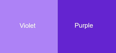 The image shows the difference between violet and purple