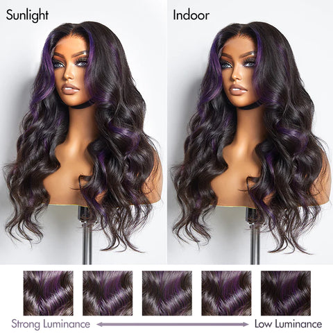 The image of Purple Highlights Mid Part Loose Wave Glueless 5x5 Closure HD Lace Wig