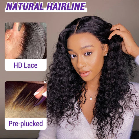 The image of Water Wave 13x4 Frontal HD Lace Free Part Long Wig 100% Human Hair