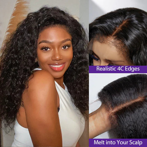 The image of 4C Edges | Water Wave Kinky Edges Free Parting 13x4 Undetectable Lace Front Wig | Afro Inspired