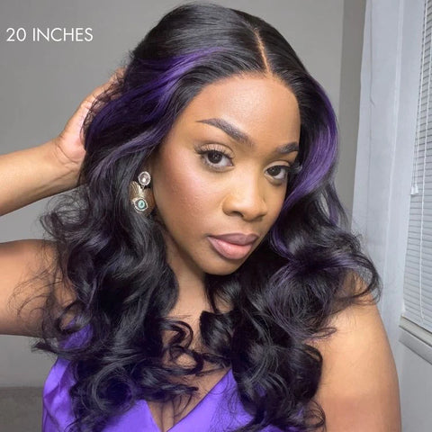 The image of Purple Highlights Mid Part Loose Wave Glueless 5x5 Closure HD Lace Wig