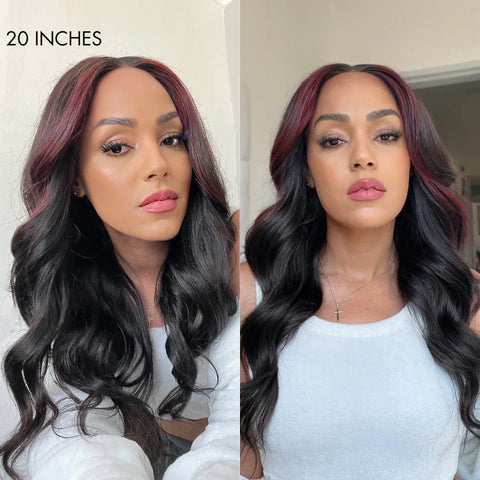 The image of Elegant Burgundy Highlight Layered Cut Loose Body Wave 5x5 Closure Undetectable HD Lace Wig