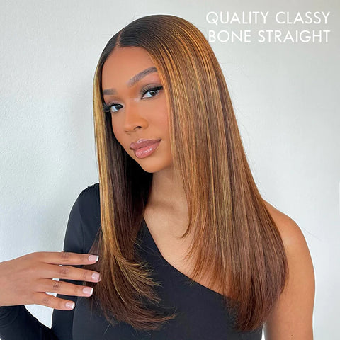 The image of Layered Cut Brown Mix Blonde Glueless 5x5 Closure Lace Wig