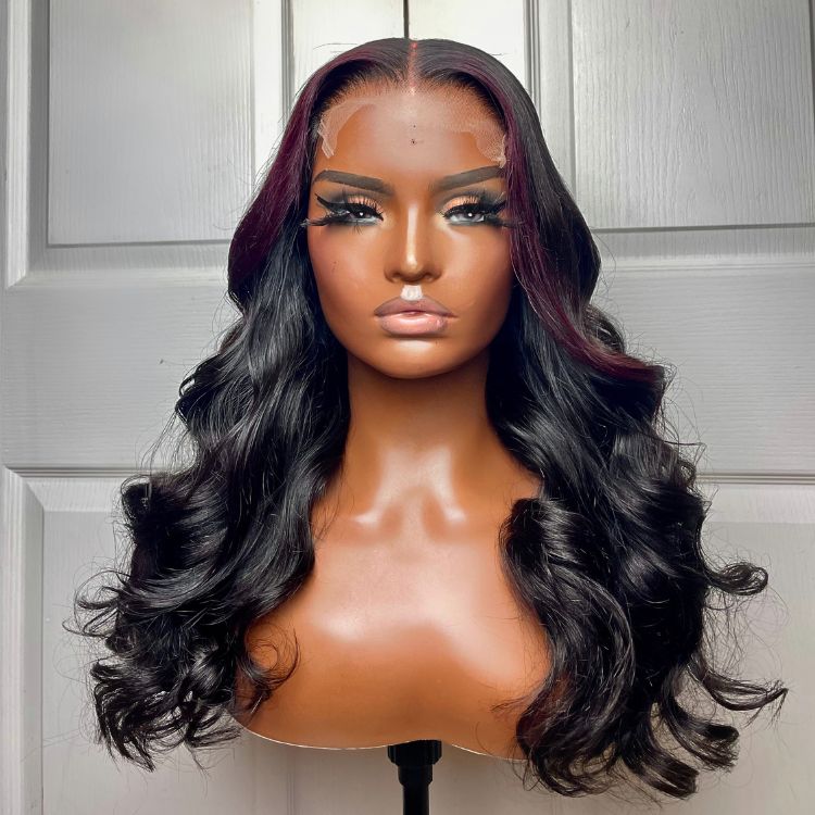 Layered Body Wave with Bangs 5x5 Closure Lace Glueless C Part Long
