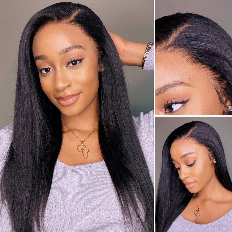 Glueless 13x6 Frontal Lace Natural Black Body Wave Side Part Long