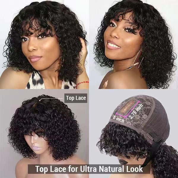 Super Easy Curly Wig With Bangs | Upgraded 2.0 Curly Fringe Wig With Top  Lace - LUVMEHAIR Water Wave Wigs – Luvme Hair