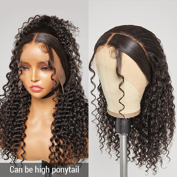 Glueless 13x6 Frontal Lace Natural Black Body Wave Side Part Long