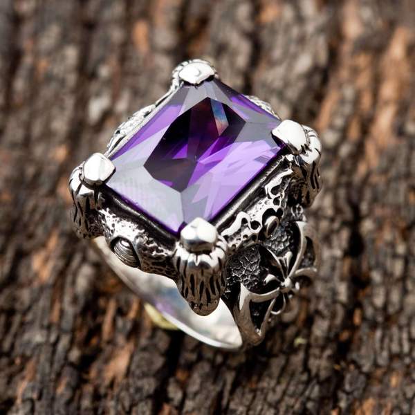 Amethyst Sterling Silver Claw Gothic Ring