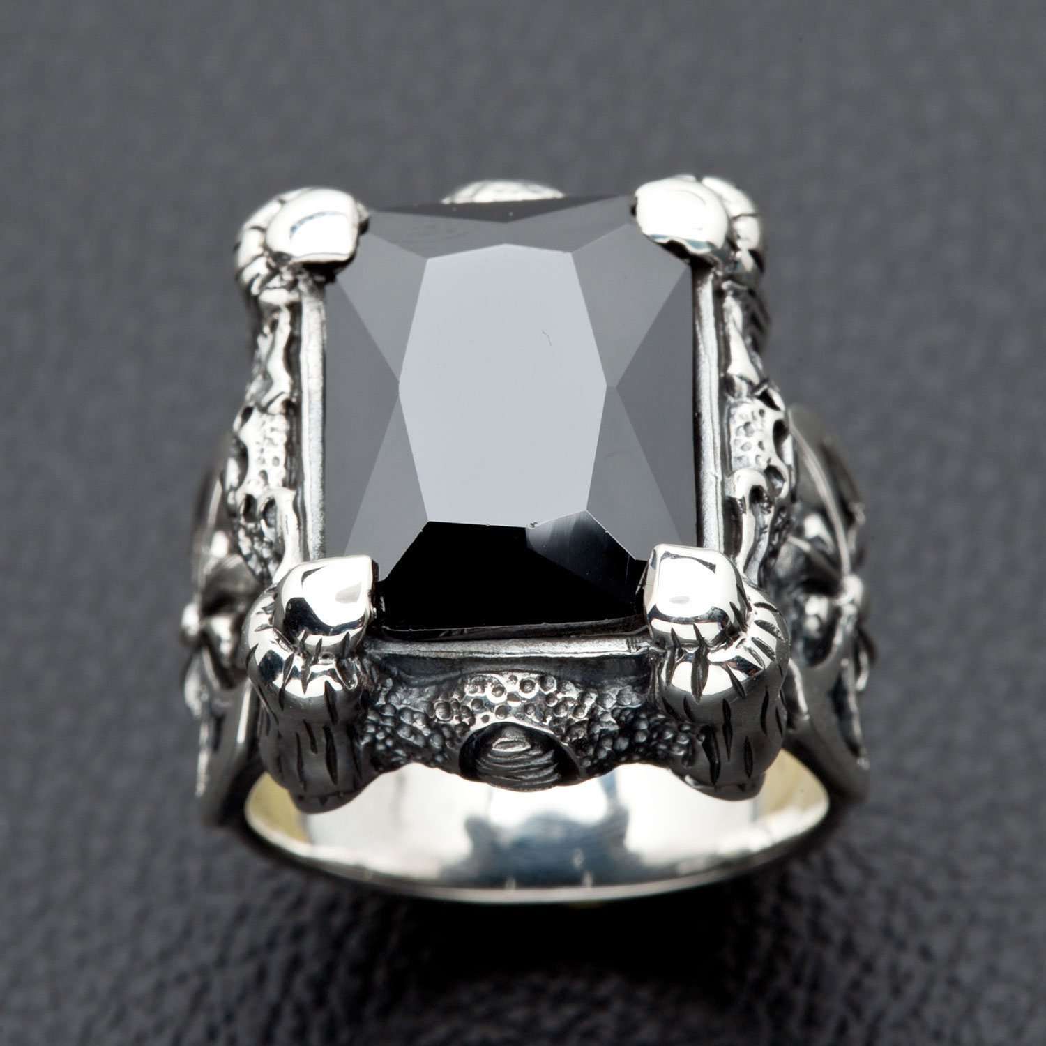 Black Onyx Sterling Silver Claw Mens Ring