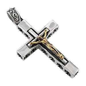 Jesus Crucifix Cross Wood Sterling Silver Pendant