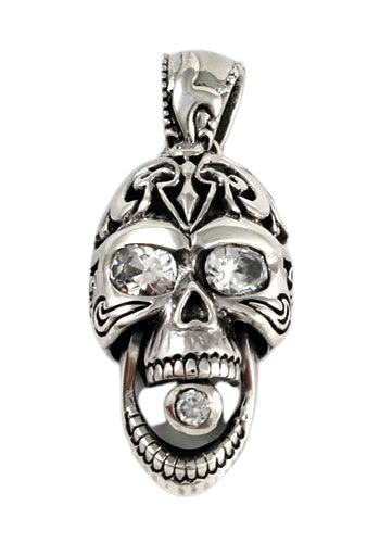 Colgante calavera de jinete de plata con ojos diamante